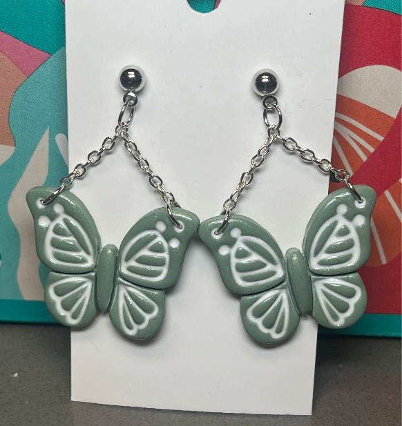 Jade Butterflies with Silver or Pearl Stud
