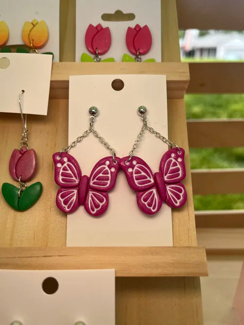 Hot Pink Butterflies with Silver Stud