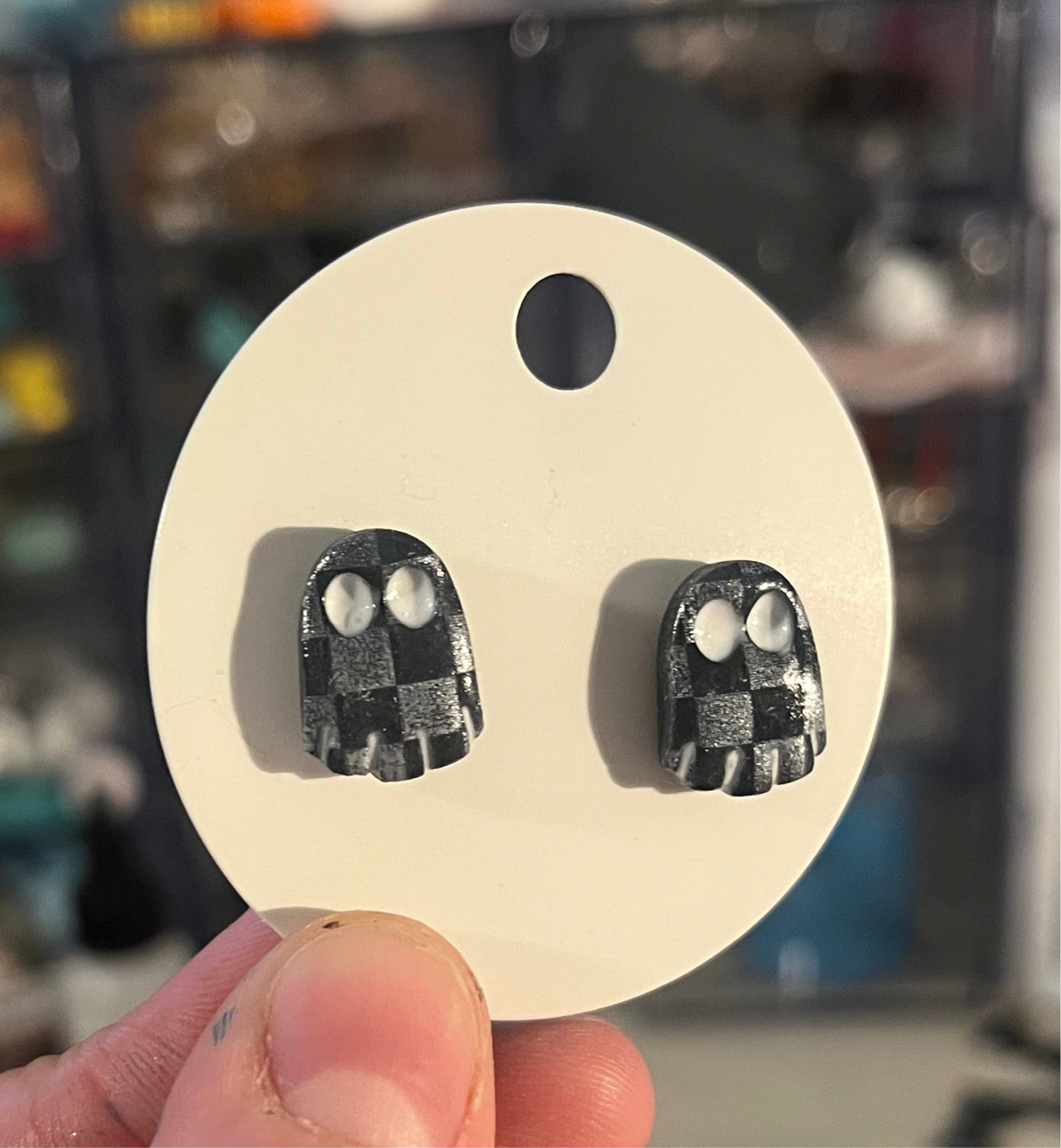 Black and Silver Checkered Ghost Stud