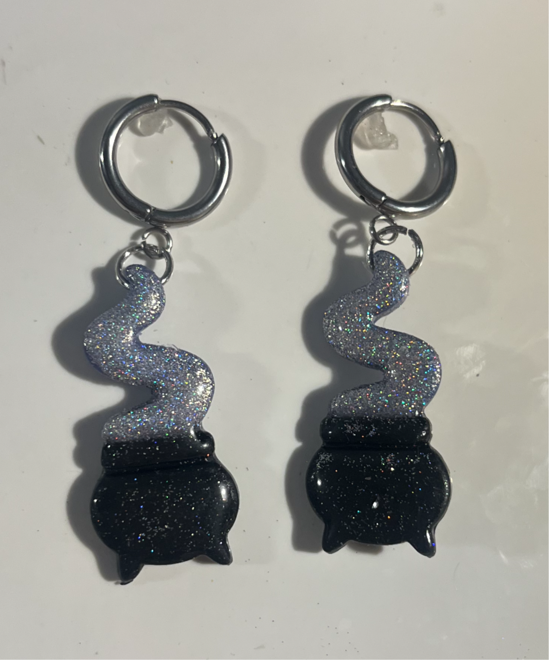 Silver Sparkly Cauldron Earrings