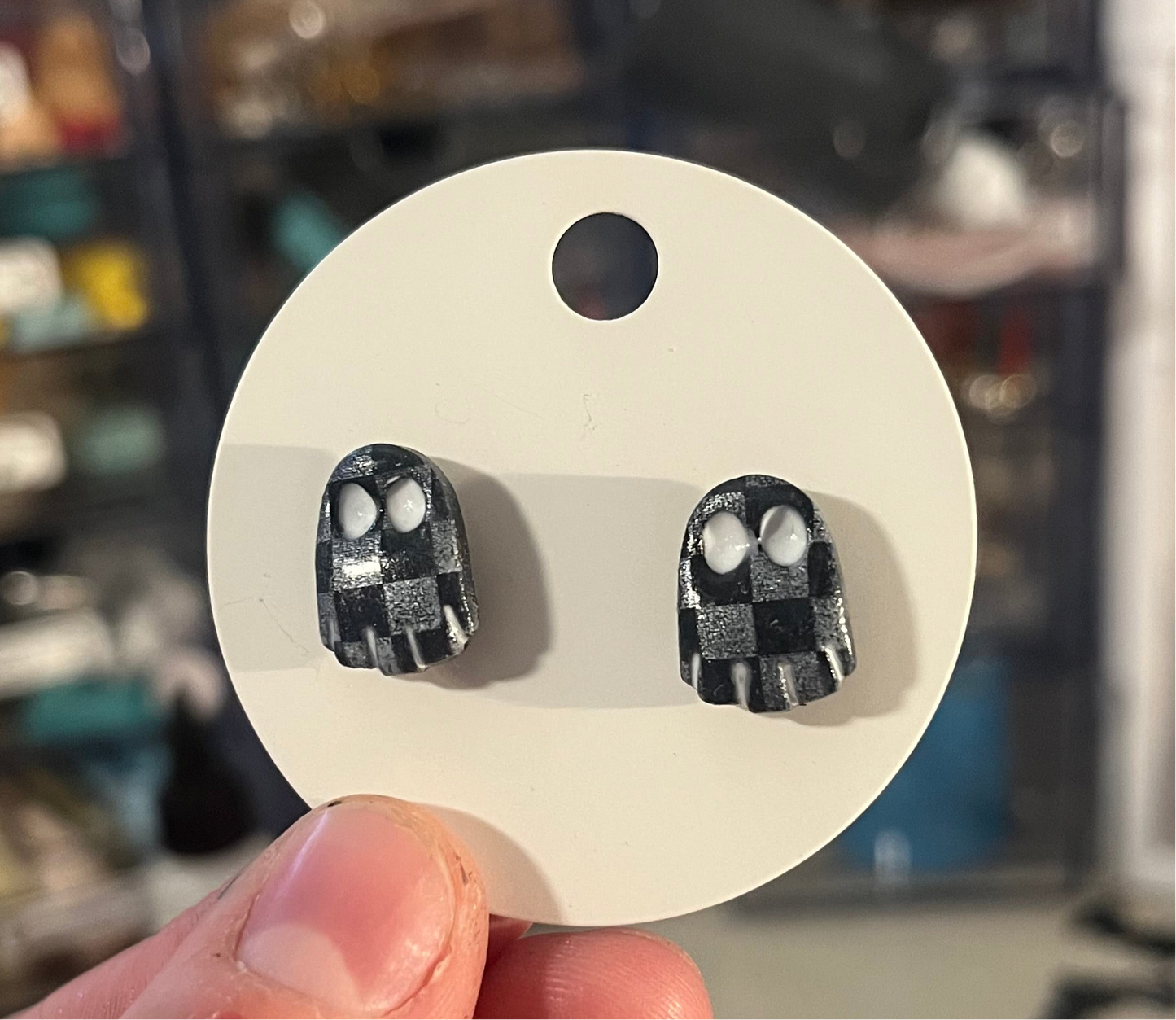Black and Silver Checkered Ghost Stud