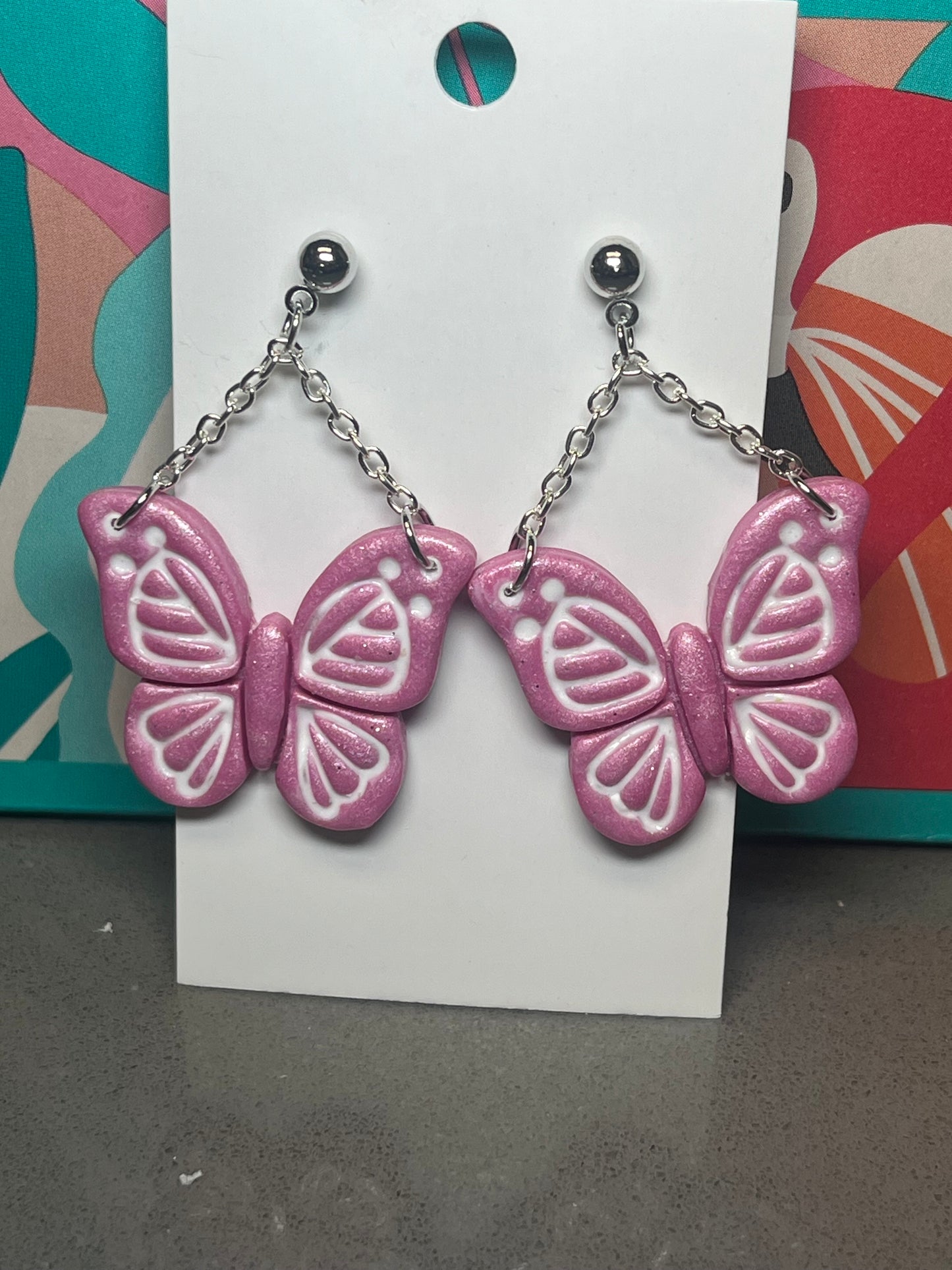 Pastel Pink Butterflies with Silver Stud