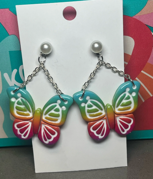 Rainbow Butterflies with Pearl Stud