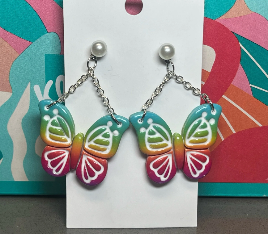 Rainbow Butterflies with Pearl Stud