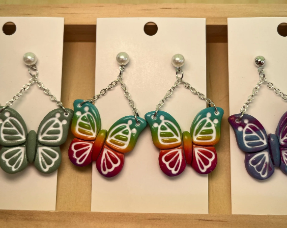 Rainbow Butterflies with Pearl Stud