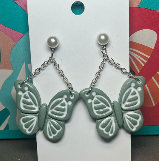 Jade Butterflies with Silver or Pearl Stud