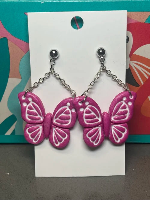 Hot Pink Butterflies with Silver Stud