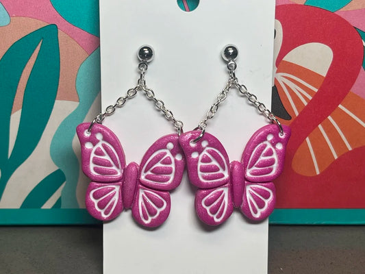 Hot Pink Butterflies with Silver Stud