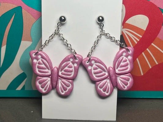 Pastel Pink Butterflies with Silver Stud
